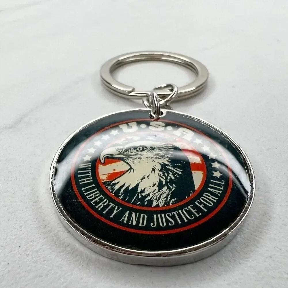 USA With Liberty and Justice for All Eagle Keychain Keyring